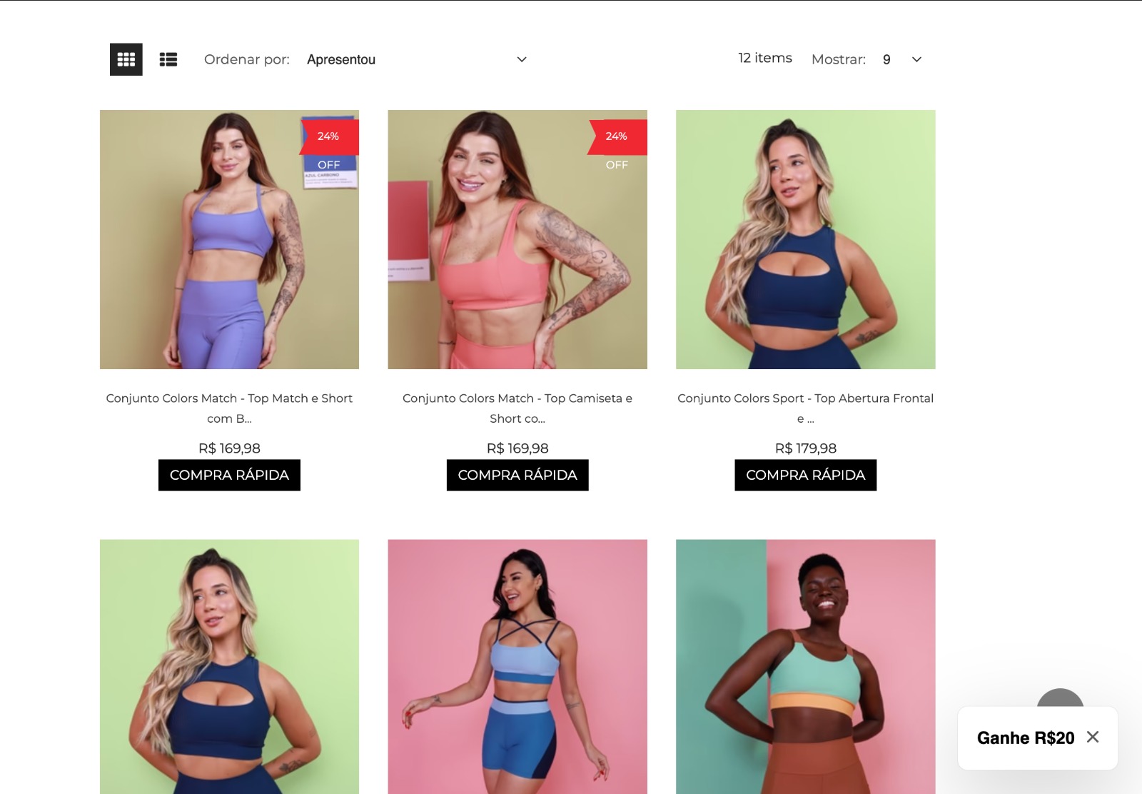 Exemplo de listagem de produtos usando o tema Snail